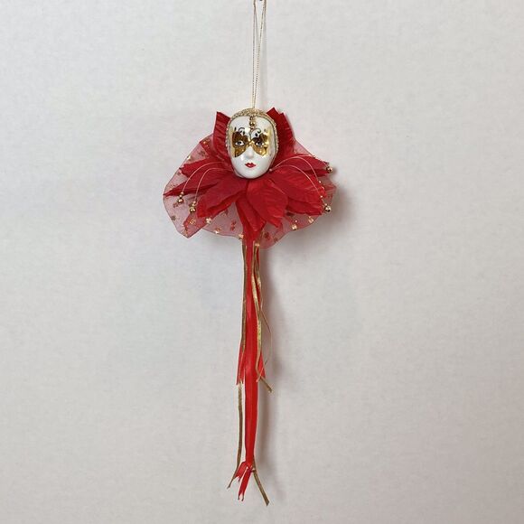 Carnival Of Venice Style Christmas Tree Ornament Porcelain Face Harlequin VTG - Picture 3 of 6